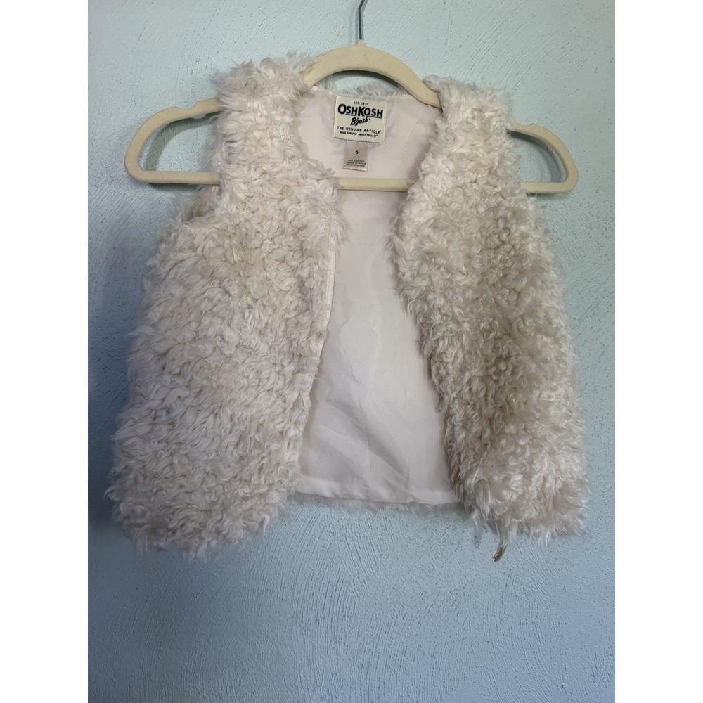 OshKosh B’gosh Girls 6/6X Faux Fur Vest Gray Ivory Plush Open Front
